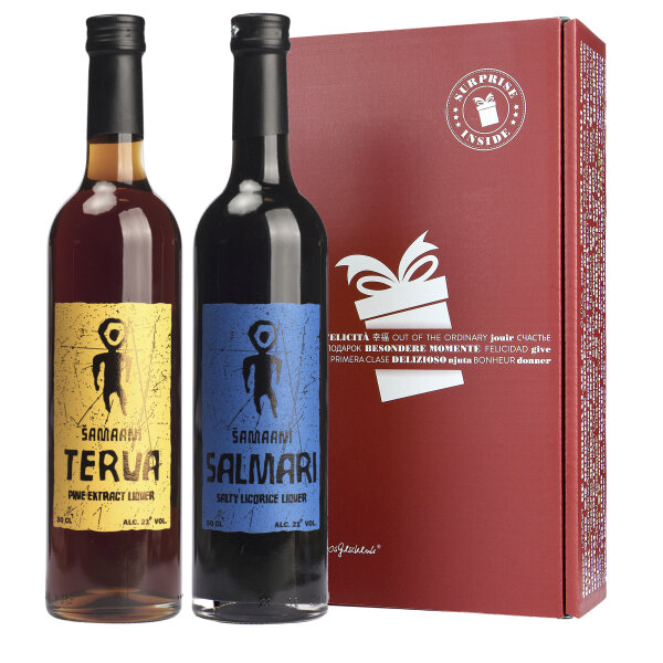 Shaman Spirits Samaani Liköre Salmari Lakritz und Terva Holzteer-Likör Geschenk-Set Finnland (2 x 500 ml Flasche in Geschenkverpackung)