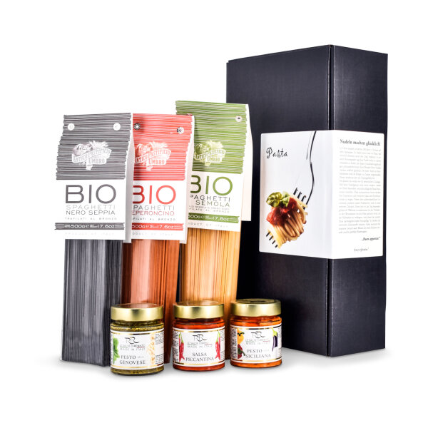 Geschenkset Nudelkiste - Pasta aus Italien (BIO Pasta und Pesto)